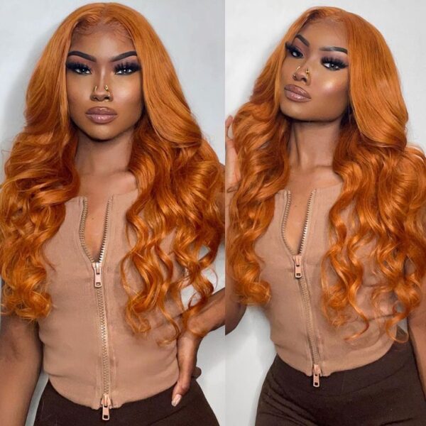 Glueless Wig Ginger Color Wig 13x4 Lace Body Wave Human Hair 180% Density Wig - 5x5 Lace / 180% / 14 inch