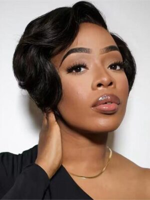 Pre-style Pixie Cut Professional Women's Layered Human Hair Wig - 13x4 / 8 inch / YES