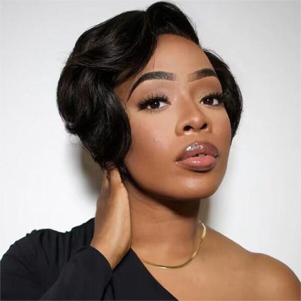 Pre-style Pixie Cut Professional Women's Layered Human Hair Wig - 13x4 / 8 inch / No