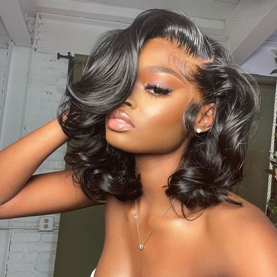 Short Glueless Body Wave Bob Wig 4x4/13x4 Lace Front Human Hair With Breathable Cap - 5x5 Lace / Black Highlight / 12inch