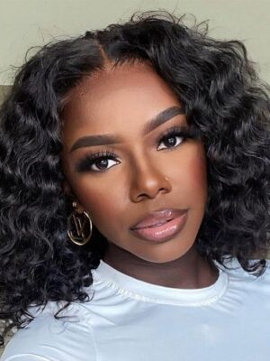 Glueless Wigs Natural Black Super Bouncy Loose Curly Transparent Lace Front Wigs - 5x5 Lace / 180% / 28