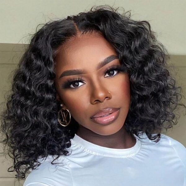 Glueless Wigs Natural Black Super Bouncy Loose Curly Transparent Lace Front Wigs - 4x4 Lace / 180% / 14
