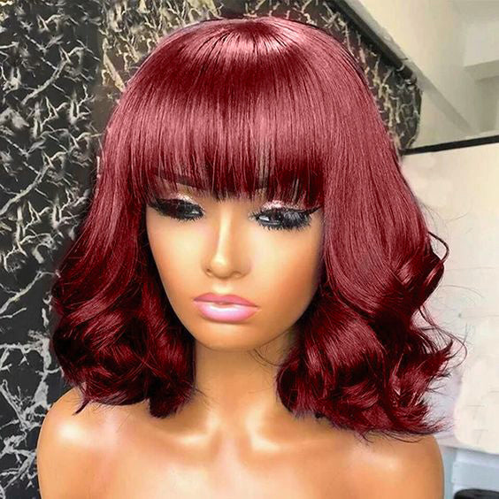 Burgundy Color Short Body Wave Bob Wigs Glueless HD 4x4 Lace Front Wigs Human Hair For Woman - 4x4 Lace / 150% / 14inch