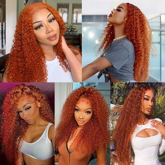Ginger Color Wig Curly Wig 180% Density 360 Lace Human Hair Wig - 360 Lace / 180% / 18inch