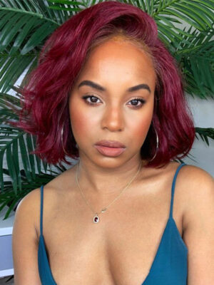 Burgundy Color Short Body Wave Bob Wigs Glueless HD 4x4 Lace Front Wigs Human Hair For Woman - 4x4 Lace / 150% / 14inch