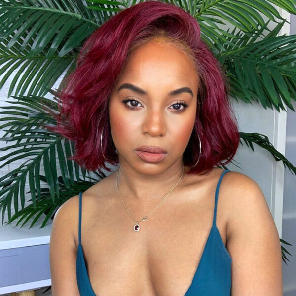 Burgundy Color Short Body Wave Bob Wigs Glueless HD 4x4 Lace Front Wigs Human Hair For Woman - 4x4 Lace / 150% / 14inch