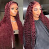 Burgundy Curly Wigs 150% Density Pre-Cut 4x4/13x4/13x6 HD Transparent Lace Wig - 13x6 Lace / Yes（+） / 28inch