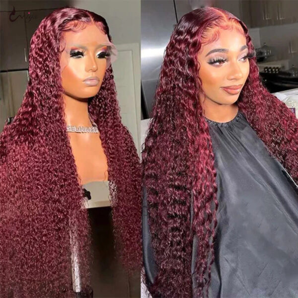 Burgundy Curly Wigs 150% Density Pre-Cut 4x4/13x4/13x6 HD Transparent Lace Wig - 13x6 Lace / Yes（+） / 28inch