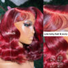 Burgundy Color Short Body Wave Bob Wigs Glueless HD 4x4 Lace Front Wigs Human Hair For Woman - 4x4 Lace / 150% / 14inch