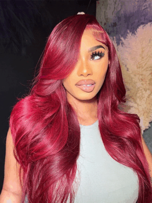 #99J Burgundy Color Wig Body Wave Wig 4x4/13x4/13x6 Lace Front Wig Pre-Cut 150% Density - 4x4 Lace / Yes(+.00) / 16inch