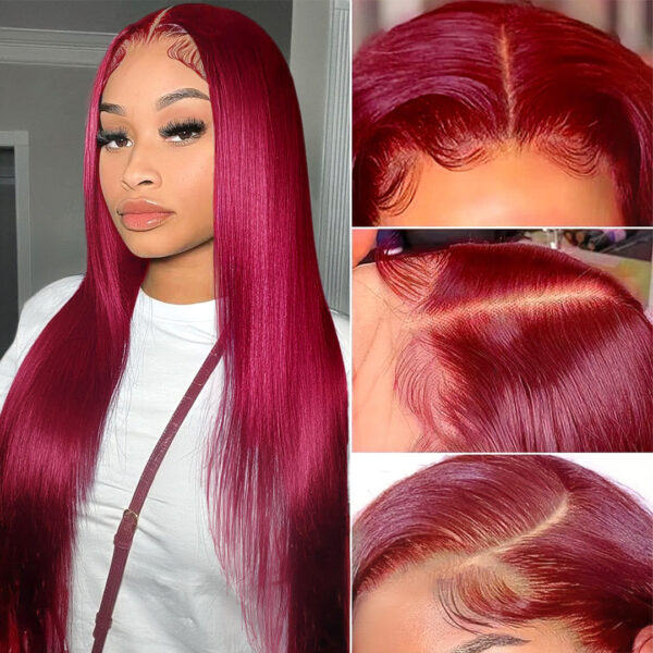 Glueless Wig Straight Wigs #99J Burgundy Color 4x4/13x4 HD Lace Front Wigs 150% Density Pre-plucked - 5x5 Lace / 150% / 32inch