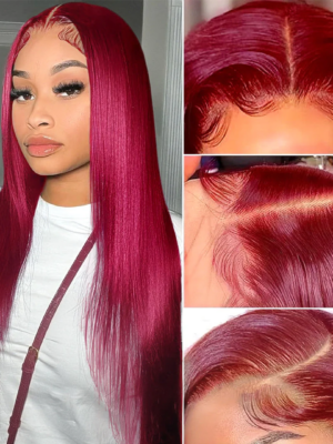 Glueless Tiny Knot Transparent Lace 7x4 Lace Black Straight Wig With Bleached Knots - 99J / 22 inch