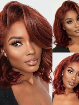 #33 Reddish Brown Body Wave Hair HD Lace 180% Density Short Bob Human Hair Wig - 4x4 Lace / 180% / 12inch