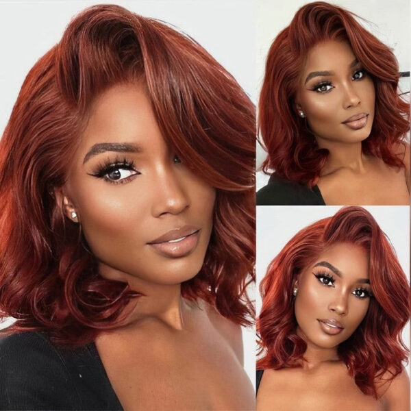 #33 Reddish Brown Body Wave Hair HD Lace 180% Density Short Bob Human Hair Wig - 4x4 Lace / 180% / 12inch
