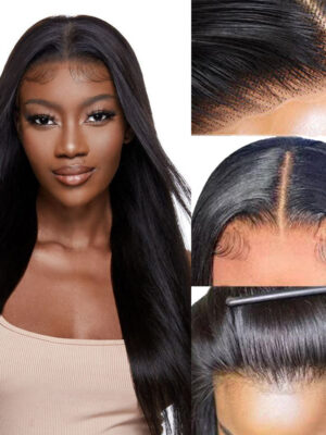 Pre-Cut Glueless Wig Natual Black Straight Human Hair Beginner Wear & Go Wigs - 5x5 Lace / 150% / 28 inch