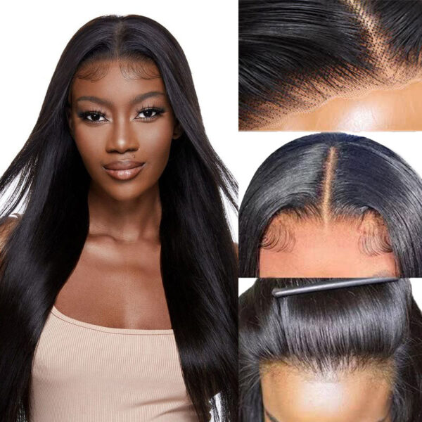 Pre-Cut Glueless Wig Natual Black Straight Human Hair Beginner Wear & Go Wigs - 4x4 Lace / 150% / 22 inch