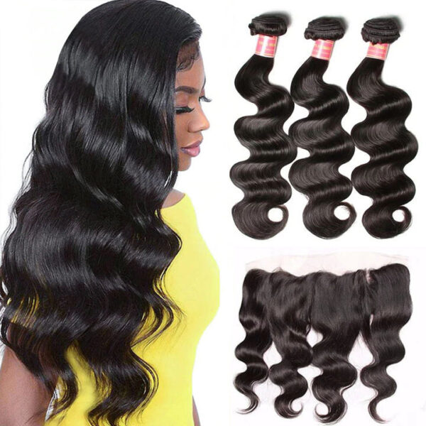 Sunber Hair Indian Body Wave 3 Bundles with 13*4 Ear to Ear Full Lace Frontal Closure, 8A Hotsale Virgin Hair - 18 18 18+16
