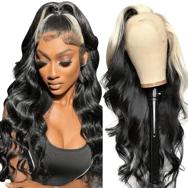 Q613/1B Blonde Piano Highlight Color Wigs 180% Density Body Wave Glueless Lace Front 360 Human Hair Wig - 360 Lace / 180% / 26 inch