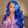 Blue Lace Front Wig Human Hair 13x4 HD Body Wave Human Hair Lace Front Wigs Pre Plucked Colored Blue Lace Front Wig 180% Desity - 13x6 Lace / Yes（+）