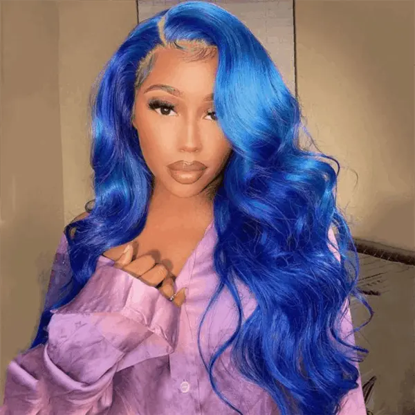 Blue Lace Front Wig Human Hair 13x4 HD Body Wave Human Hair Lace Front Wigs Pre Plucked Colored Blue Lace Front Wig 180% Desity - 13x6 Lace / Yes（+）