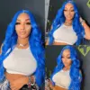 Blue Lace Front Wig Human Hair 13x4 HD Body Wave Human Hair Lace Front Wigs Pre Plucked Colored Blue Lace Front Wig 180% Desity - 13x6 Lace / Yes（+）