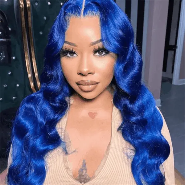 Blue Lace Front Wig Human Hair 13x4 HD Body Wave Human Hair Lace Front Wigs Pre Plucked Colored Blue Lace Front Wig 180% Desity - 13x6 Lace / Yes（+）