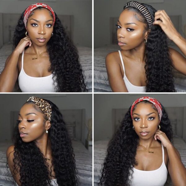 Sunber Water Wave Glueless Headband Wig Human Hair Natural Color 180% Density - 18