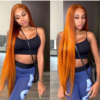 Sunber Mix Ginger And Copper Red Straight Human Hair Wigs Ombre Lace Front Wig - 18
