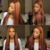 Sunber Mix Ginger And Copper Red Straight Human Hair Wigs Ombre Lace Front Wig - 18