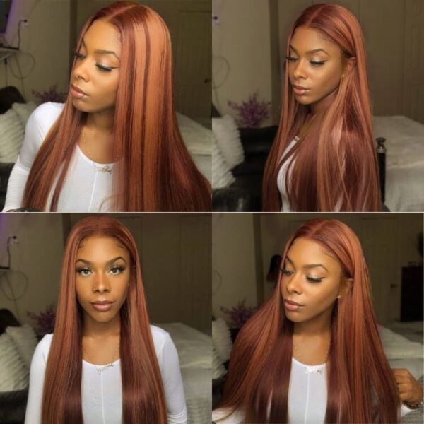 Sunber Mix Ginger And Copper Red Straight Human Hair Wigs Ombre Lace Front Wig - 18