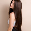 vegan fiber long layered wig 32" brown balayage.