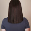 vegan fiber long bob with bangs wig 12" brown highlights.