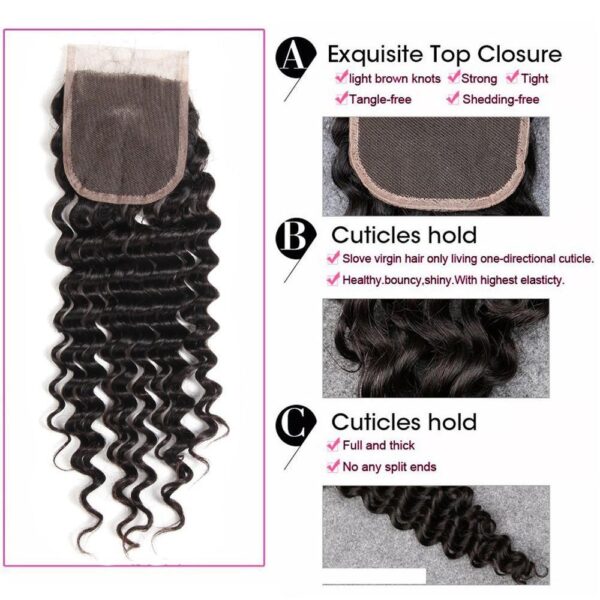 Sunber Deep Wave 4Bundles With 4x4 Lace Free Part Closure Virgin Human Hair - 20 22 24 26+16