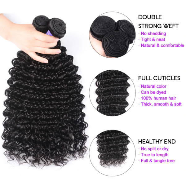 Sunber Remy Deep Wave Human Hair Weaves 4Bundles Deals With Hair Extensions - 18 18 18 18inch