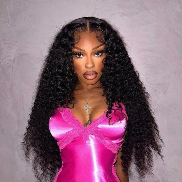 Natural Black Curly Wig 4x4/13x4/13x6 Transparent Lace Front Wigs Water Wave Human Hair - 13x4 Lace / Yes（+） / 22inch