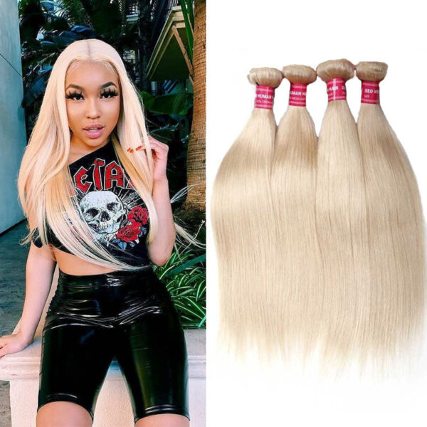 Sunber Hair Blonde 613 Hair Weave 4 Bundles Straight Hair Virgin Human Hair Weft - 16 16 16 16