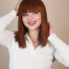 vegan fiber long bob with bangs wig 12" copper melt.
