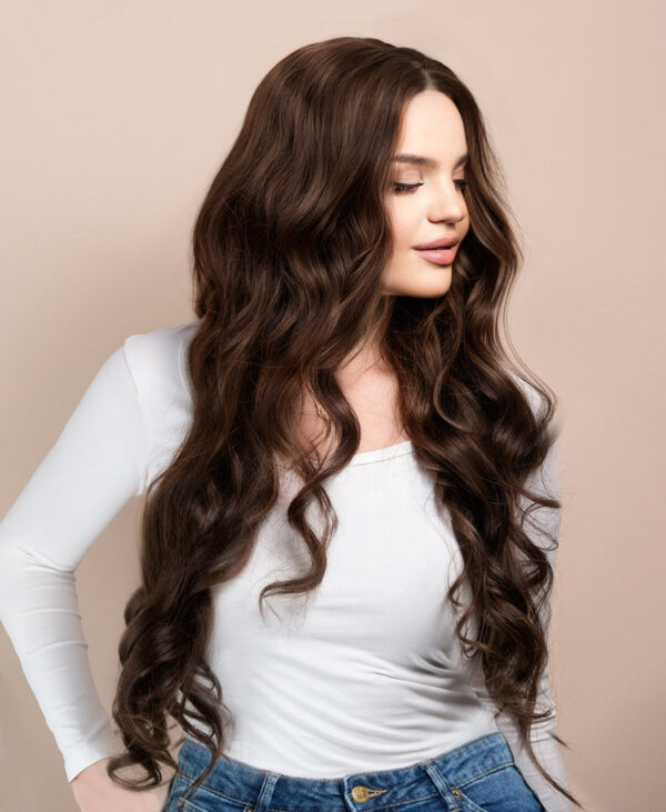 front lace human wig - 26" medium brown.