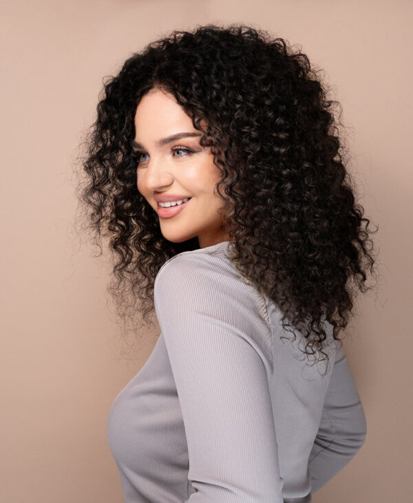 front lace human wig - 16" 3a curly natural black.
