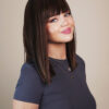 vegan fiber long bob with bangs wig 12" brown highlights.
