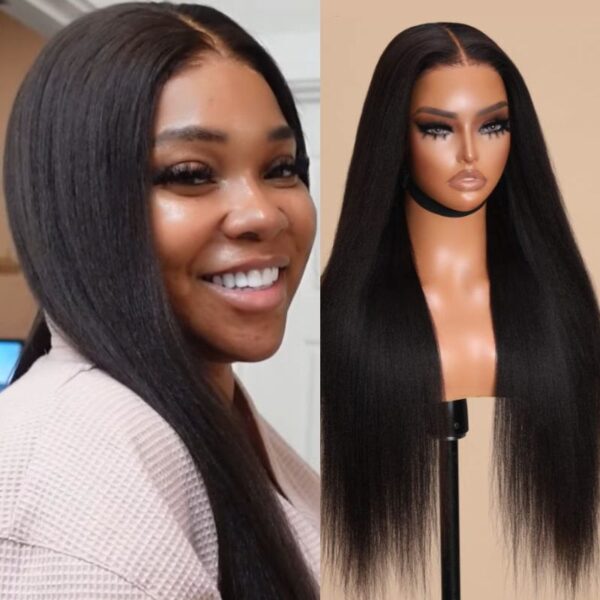 BOGO Sunber Yaki Straight Glueless Pre-cut 7x5 Bye Bye Knots Lace Closure Wig With Bleach Knots - 20 / 13*4 Pre Everything