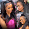 Sunber Kinky Straight Glueless Wig Invisible 5*5 HD Lace Wig Human Hair - 24 / 5*5 HD Lace-180% Density