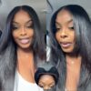Sunber Yaki Straight Glueless Pre-cut 7x5 Bye Bye Knots Lace Closure Wig With Bleach Knots - 24 Gina Same Style / Kinky Edge 7*5 Bye Bye Knots-Yaki St
