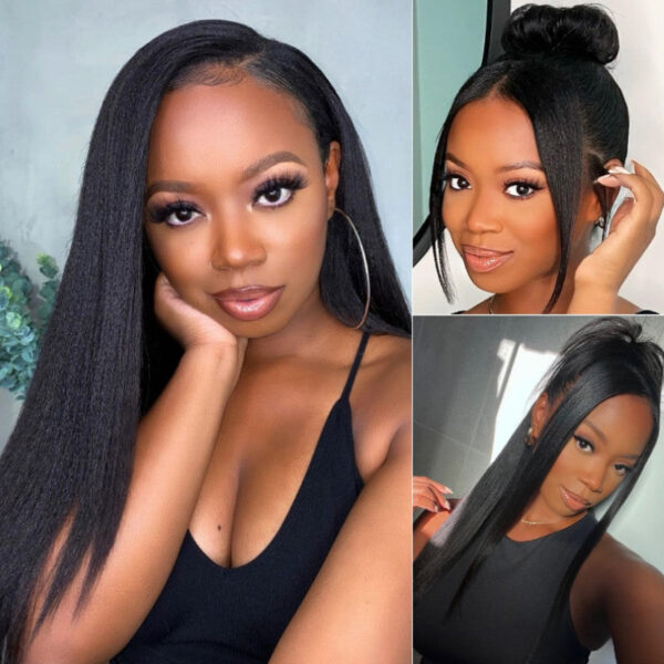 Sunber Yaki Straight Glueless Pre-cut 7x5 Bye Bye Knots Lace Closure Wig With Bleach Knots - 24 Gina Same Style / Kinky Edge 7*5 Bye Bye Knots-Yaki St