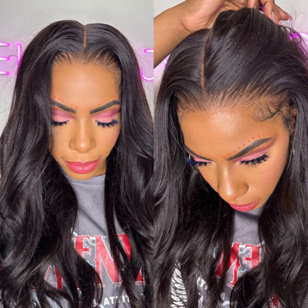 Sunber Yaki Straight Glueless Pre-cut 7x5 Bye Bye Knots Lace Closure Wig With Bleach Knots - 24 Gina Same Style / Kinky Edge 7*5 Bye Bye Knots-Yaki St