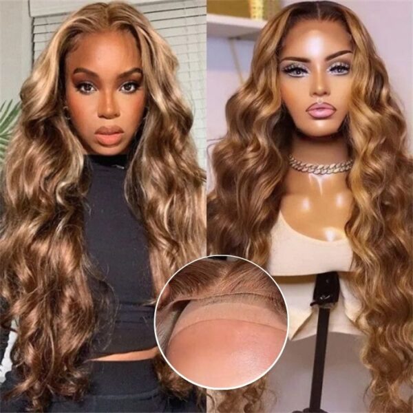 Extra 70% OFF| Sunber Body Wave Honey Blonde Highlights 7x5 Pre-Cut Lace Closure Human Hair Wig - 14 / 7x5 Bye Bye Knots-With Baby Hair