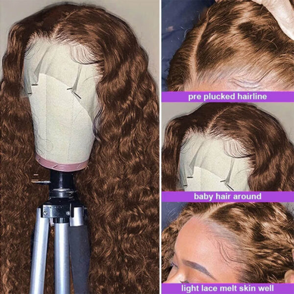 Faba 360 HD Lace Front Pre-plucked Wigs Chestnut Brown Curly Wigs - 360 Lace / 150% / 22inch
