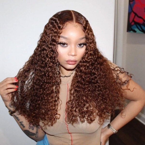 Chestnut Brown Curly Wig HD Lace Front Wigs 180% Density Human Hair Wigs - 4x4 Lace / Yes(+.00) / 14 inch