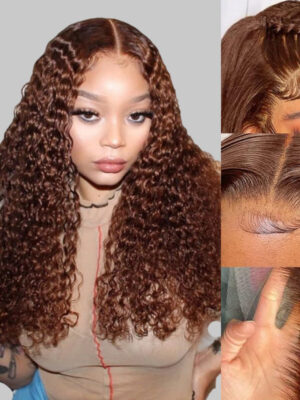 Chestnut Brown Curly Wig HD Lace Front Wigs 180% Density Human Hair Wigs - 13x4 Lace / NO / 24 inch