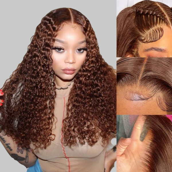 Chestnut Brown Curly Wig HD Lace Front Wigs 180% Density Human Hair Wigs - 4x4 Lace / Yes(+.00) / 14 inch